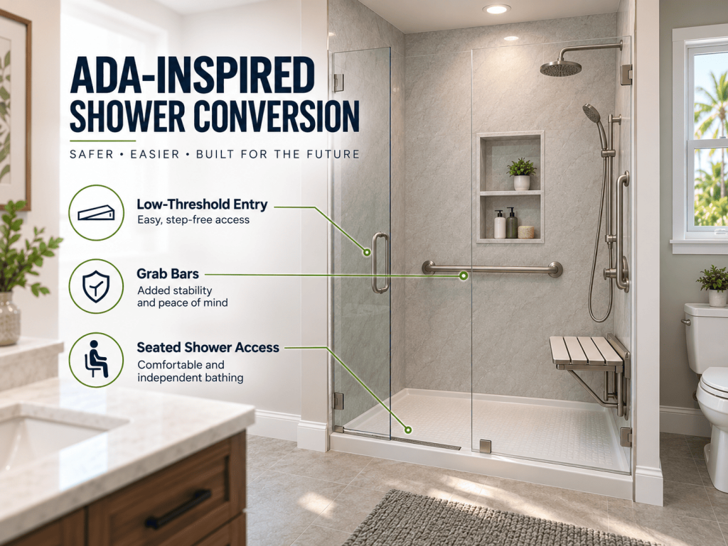 ADA compliant tub-to-shower conversions